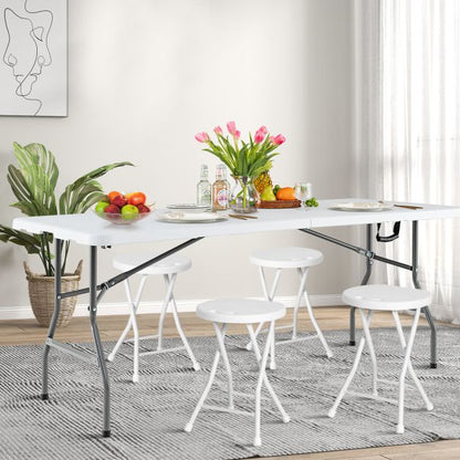180 CM Folding Plastic Dining Table with Handle Metal Legs and Non-slip Foot Pads