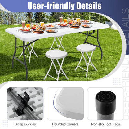 180 CM Folding Plastic Dining Table with Handle Metal Legs and Non-slip Foot Pads