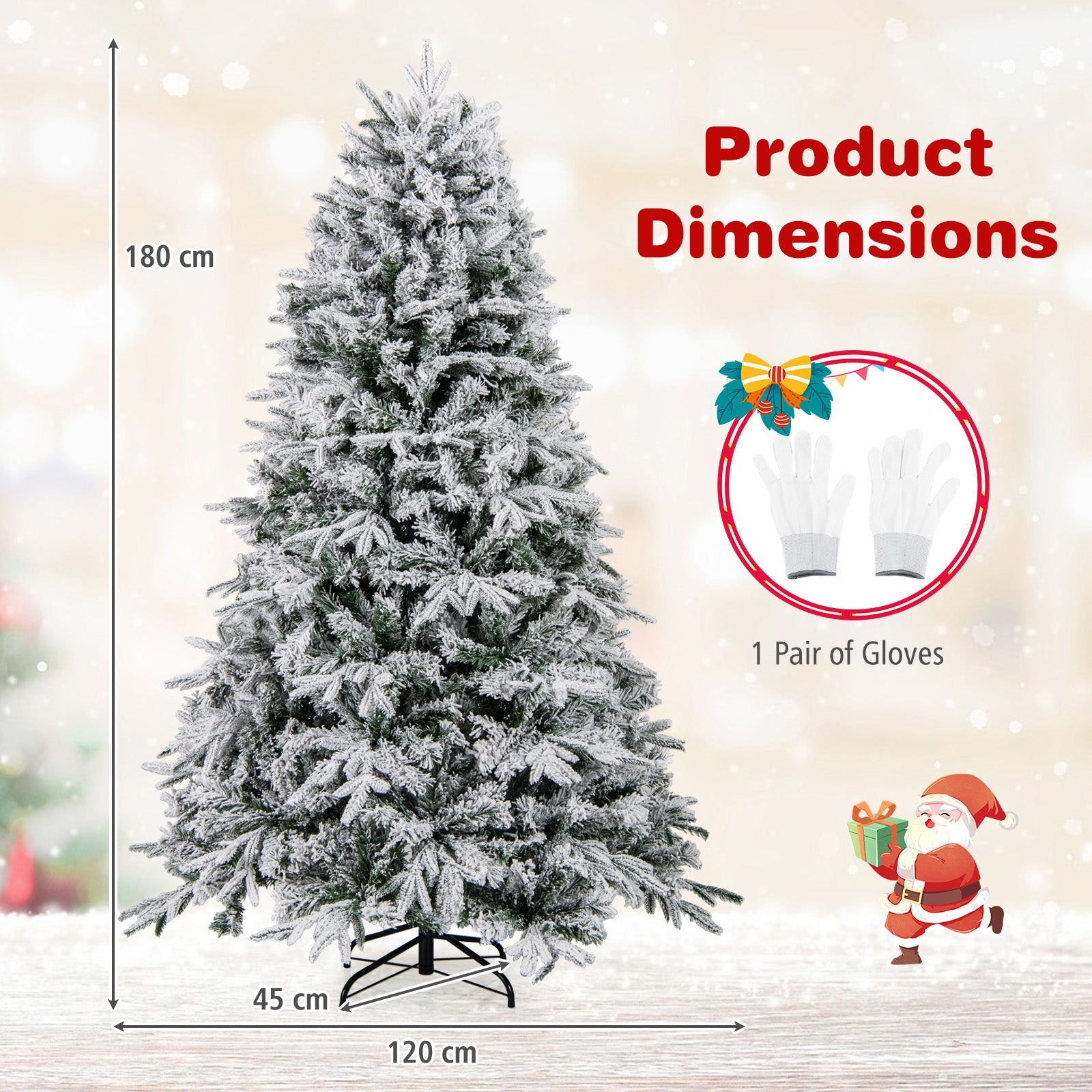 180 cm Artificial Christmas Tree Pre-lit Hinged Xmas Tree with 270 Warm White LED Lights-1.8M
