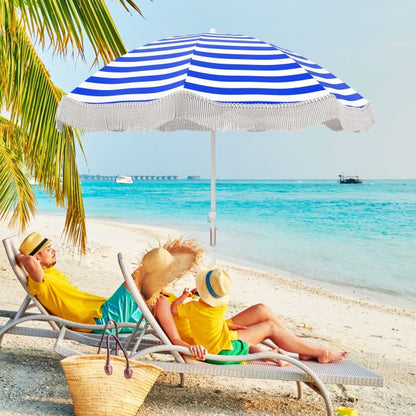 180 cm Outdoor Fringe Patio Umbrella with Carrying Bag-Blue