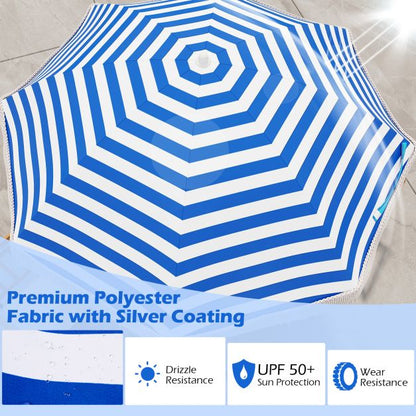 180 cm Outdoor Fringe Patio Umbrella with Carrying Bag-Blue