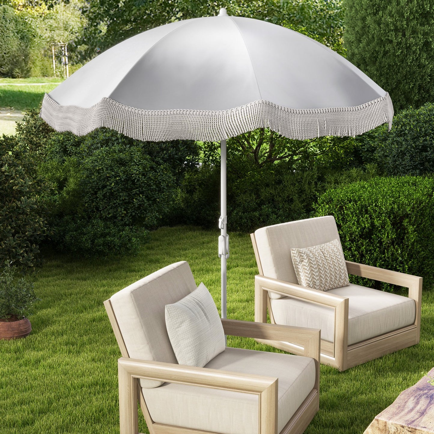 180 cm Outdoor Fringe Patio Umbrella with Carrying Bag-White