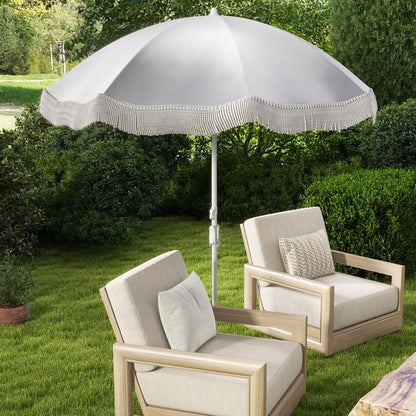 180 cm Outdoor Fringe Patio Umbrella with Carrying Bag-White