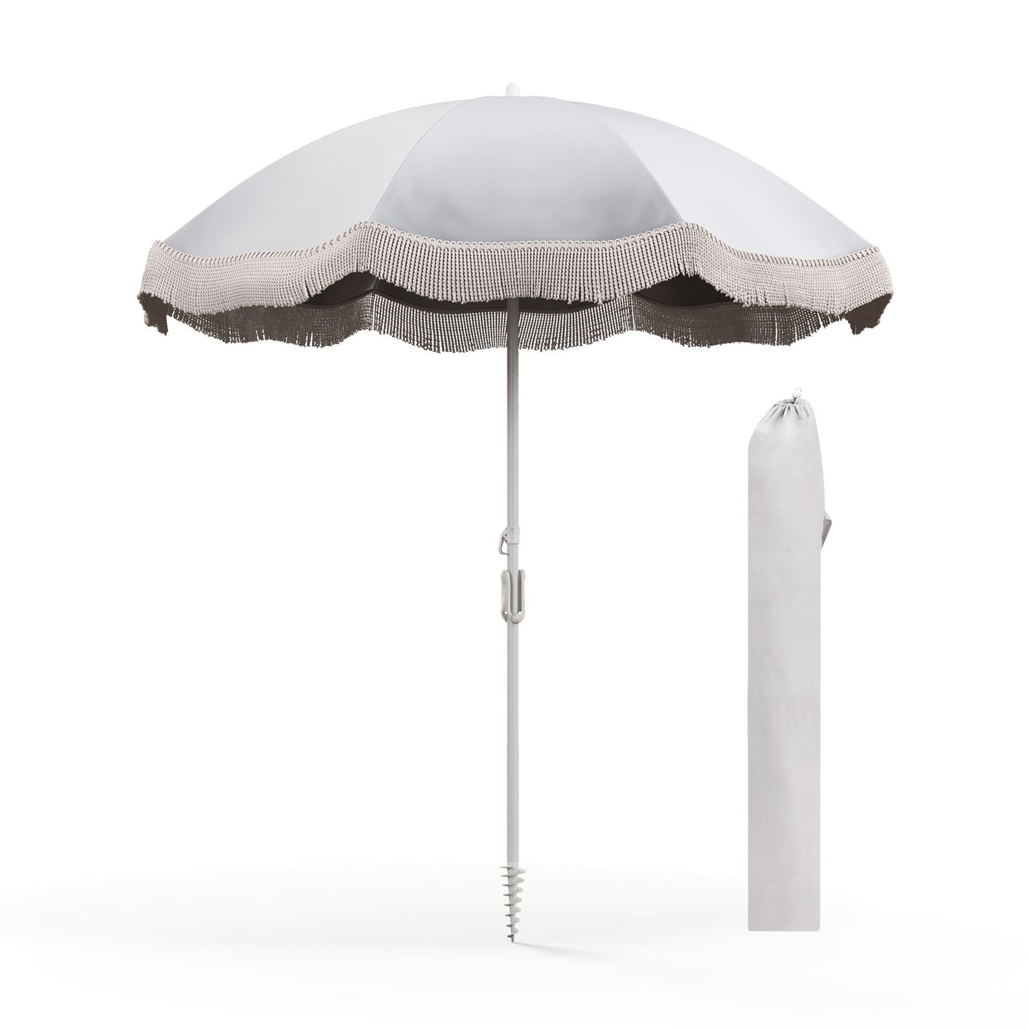 180 cm Outdoor Fringe Patio Umbrella with Carrying Bag-White