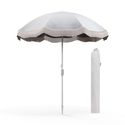 180 cm Outdoor Fringe Patio Umbrella with Carrying Bag-White
