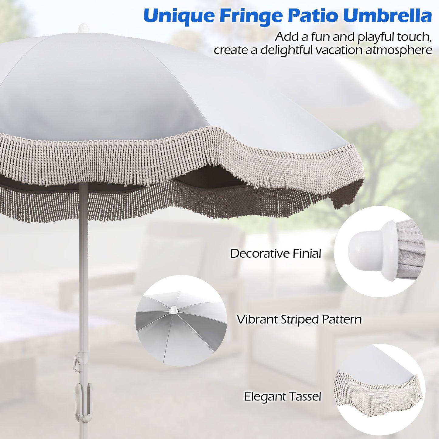 180 cm Outdoor Fringe Patio Umbrella with Carrying Bag-White