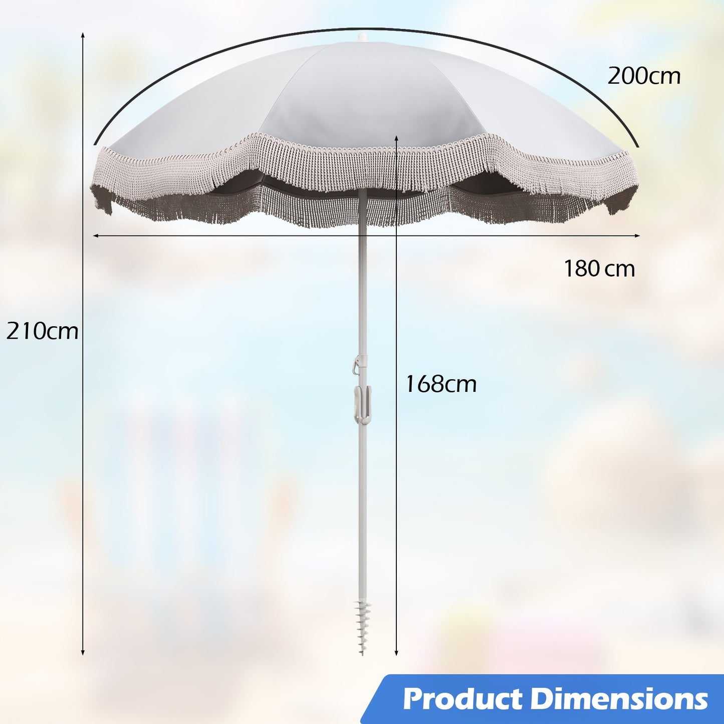 180 cm Outdoor Fringe Patio Umbrella with Carrying Bag-White
