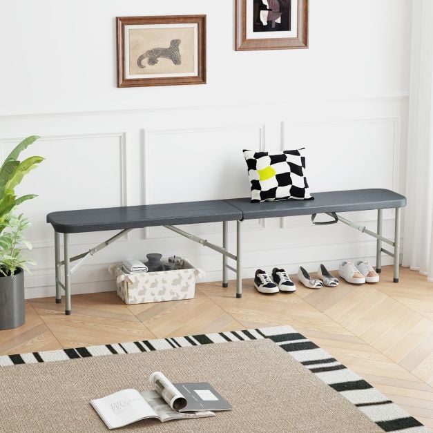 180cm Outdoor Plastic Folding Bench Portable Fold-in-Half Seat-Grey