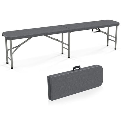 180cm Outdoor Plastic Folding Bench Portable Fold-in-Half Seat-Grey