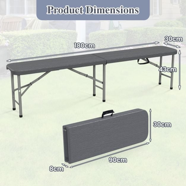 180cm Outdoor Plastic Folding Bench Portable Fold-in-Half Seat-Grey