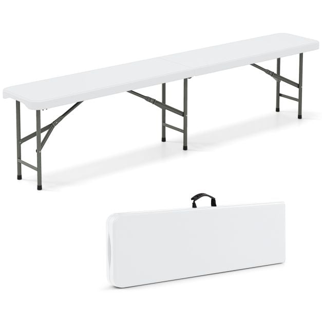 6 Feet Plastic Folding Bench Portable Seat with Handle and Lock-White