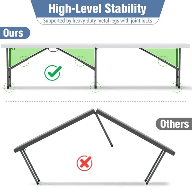 6 Feet Plastic Folding Bench Portable Seat with Handle and Lock-White