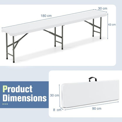 6 Feet Plastic Folding Bench Portable Seat with Handle and Lock-White