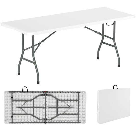 180 cm Portable Folding Dining Table with HDPE Tabletop and Safe Lock Mechanism-White