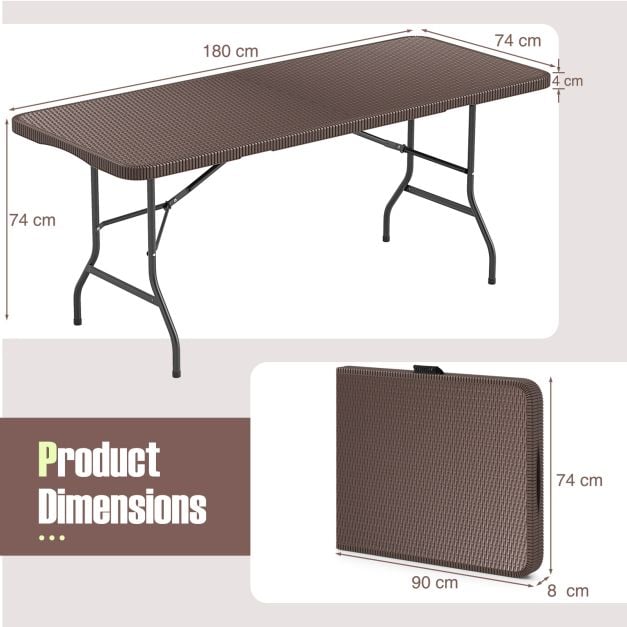 Outdoor Portable Folding Table with HDPE Rattan-Like Tabletop and Safe Lock Mechanism-Coffee
