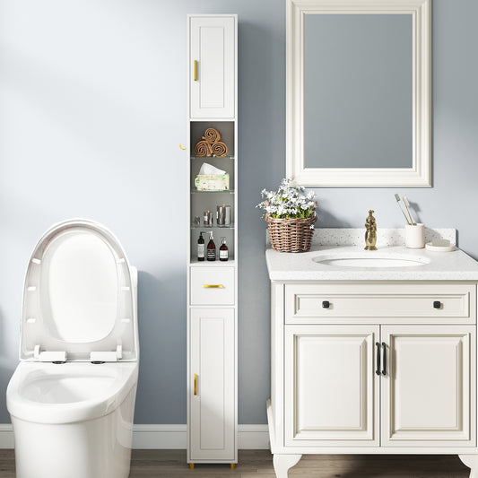 180 cm Tall Bathroom Cabinet Narrow Storage Organizer with 3 Doors and Adjustable Shelves-White