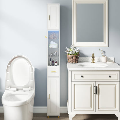 180 cm Tall Bathroom Cabinet Narrow Storage Organizer with 3 Doors and Adjustable Shelves-White