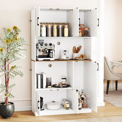 180 cm Tall Pantry Cabinet with Power Outlet and Microwave Stand-White
