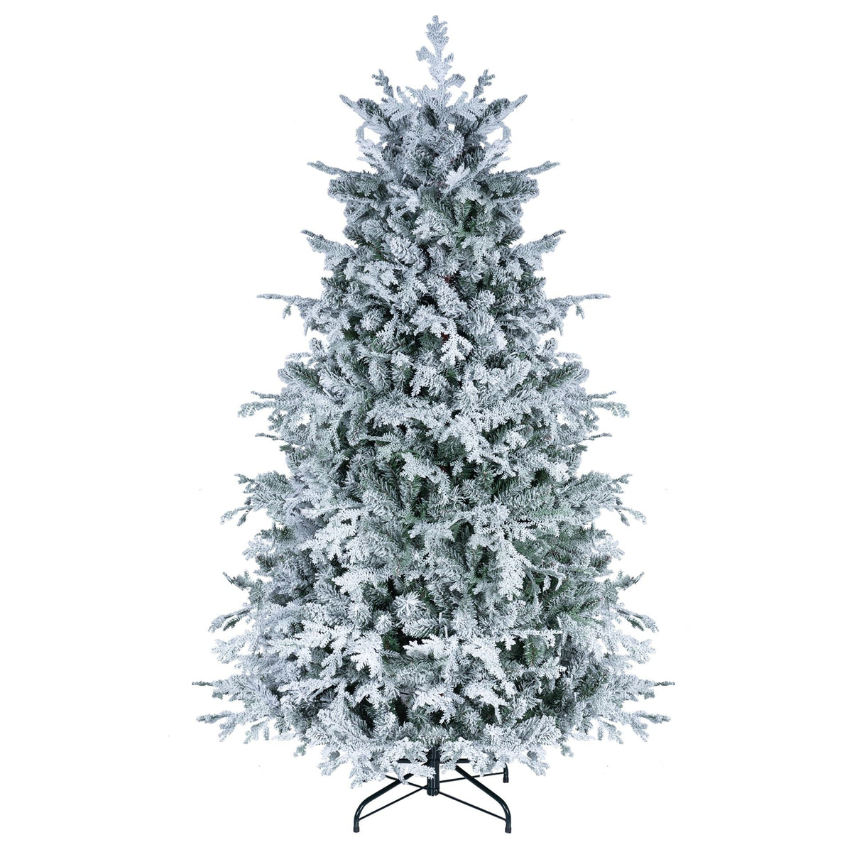 180cm Flocked Christmas Tree with Full Branch Tips LED Lights and Folding Metal Stand