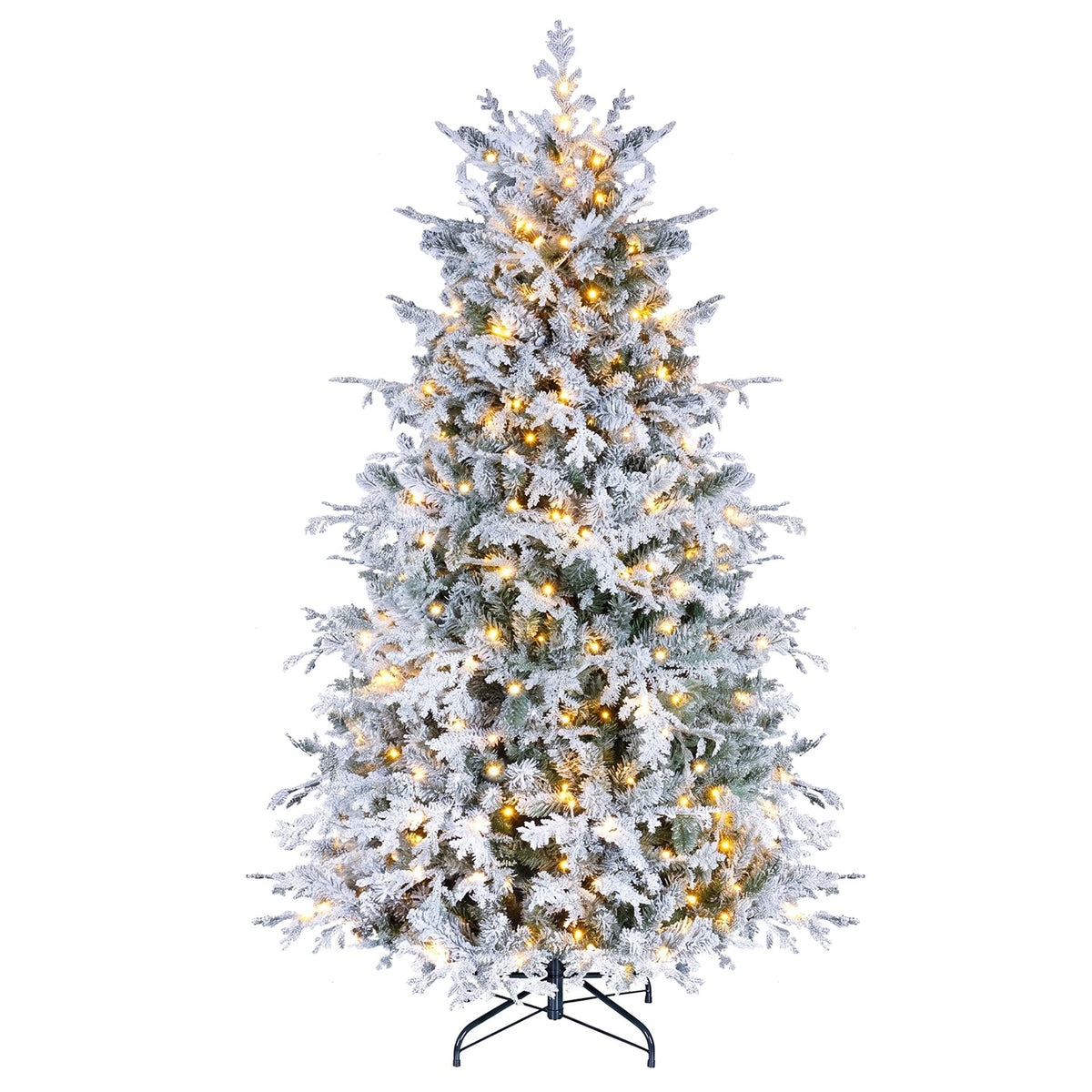 180cm Flocked Christmas Tree with Full Branch Tips LED Lights and Folding Metal Stand