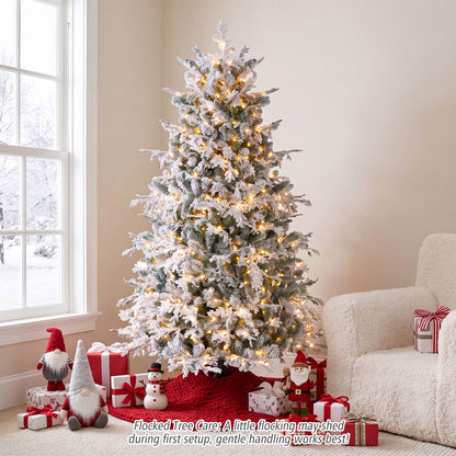 180cm Flocked Christmas Tree with Full Branch Tips LED Lights and Folding Metal Stand