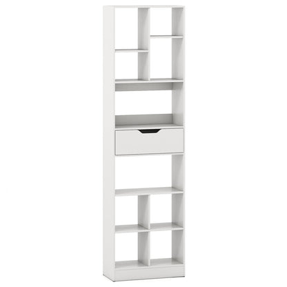 180cm Tall Bookcase with Drawer with 10 Cubesand Anti-tipping Kits for Living Room-White