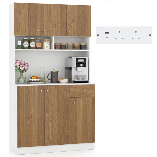180cm Tall Pantry Cabinet with Outlets and Anti-Tipping Kits in Natural