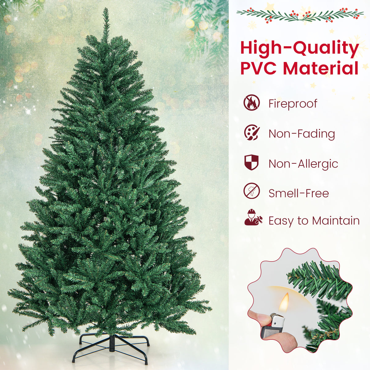 180/225cm Artificial Christmas Tree with PVC Branch Tips-6 ft