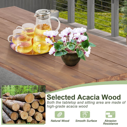 180cm Patio Picnic Table Bench Set with Acacia Wood Tabletop and Seat