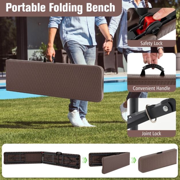 Portable Fold-in-Half Seat with 600kg Capacity and Lock-Coffee