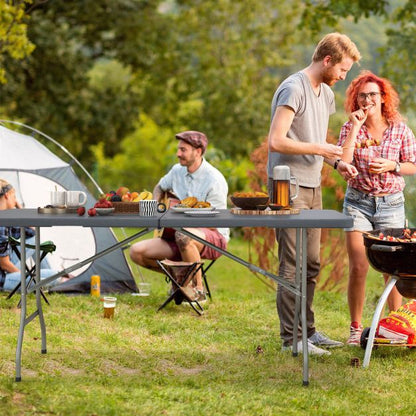 180cm Outdoor Portable Folding Table with Wood Tabletop-Grey
