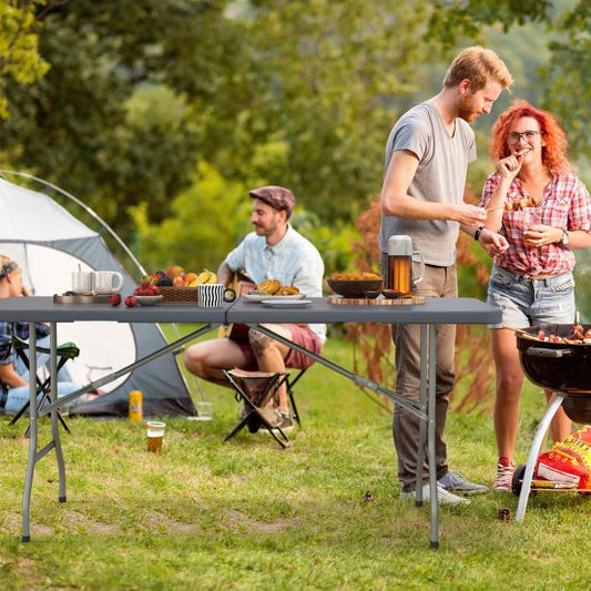 180cm Outdoor Portable Folding Table with Wood Tabletop-Grey