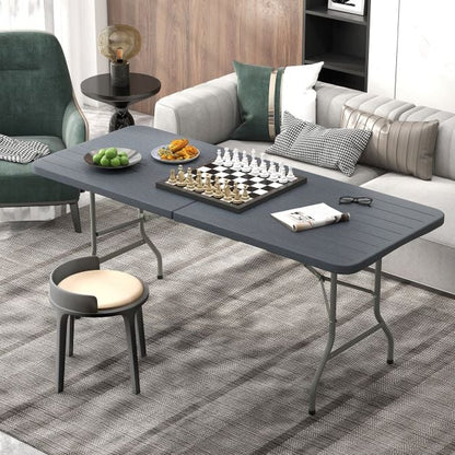 180cm Outdoor Portable Folding Table with Wood Tabletop-Grey