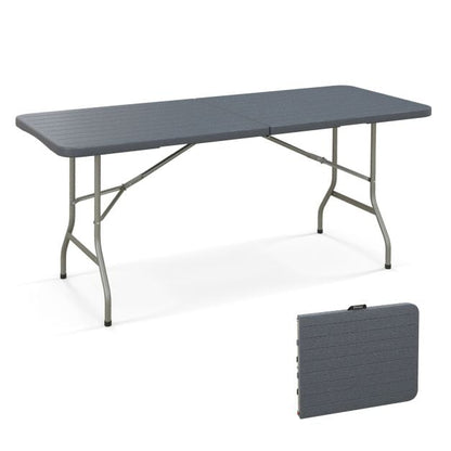 180cm Outdoor Portable Folding Table with Wood Tabletop-Grey