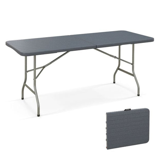 180cm Outdoor Portable Folding Table with Wood Tabletop-Grey