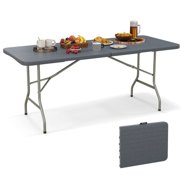 180cm Outdoor Portable Folding Table with Wood Tabletop-Grey