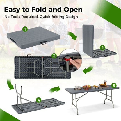 180cm Outdoor Portable Folding Table with Wood Tabletop-Grey