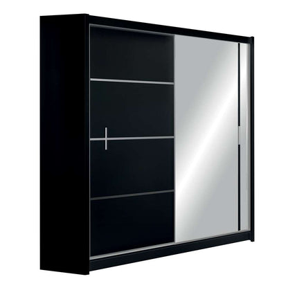 Vista Mirrored Sliding Door Wardrobe 180 cm- Black, White and Oak