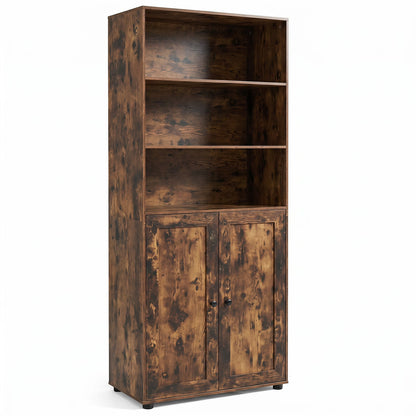 181 CM Tall Bookcase with 3 Shelves and Adjustable Shelf for Home Office-Coffee