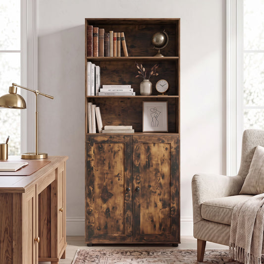 181 CM Tall Bookcase with 3 Shelves and Adjustable Shelf for Home Office-Coffee