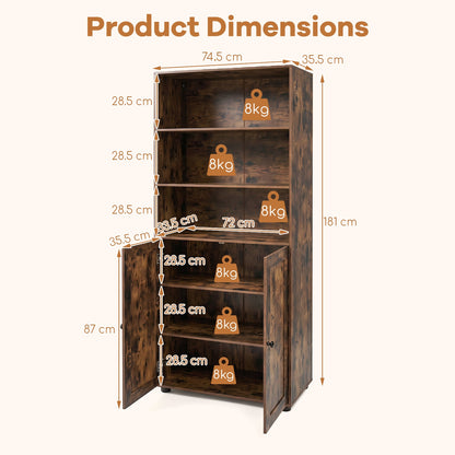 181 CM Tall Bookcase with 3 Shelves and Adjustable Shelf for Home Office-Coffee