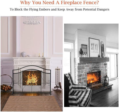 Single Panel Fireplace Screen with Metal Mesh for Baby or Pet Safe