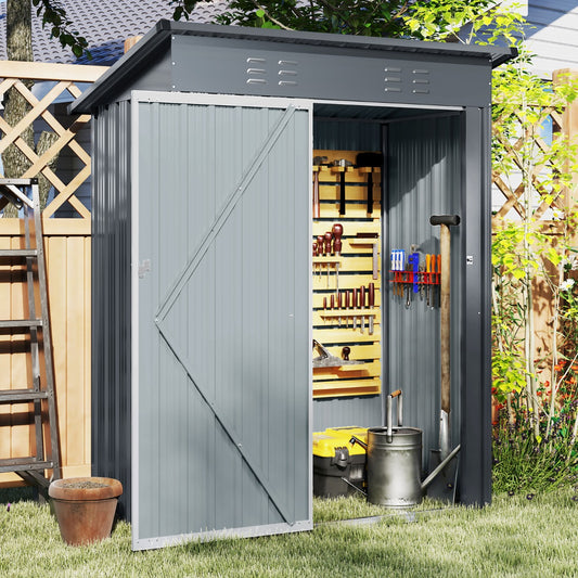 181 x 153 cm Outdoor Storage Shed with Sloped Roof 2 Vents and Lockable Door-Grey