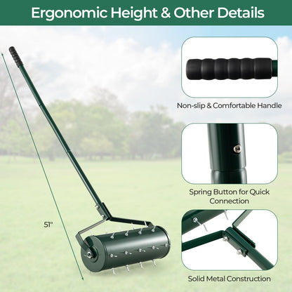 18/21 Inch Manual Lawn Aerator with Detachable Handle and Tine Spikes-18 inches