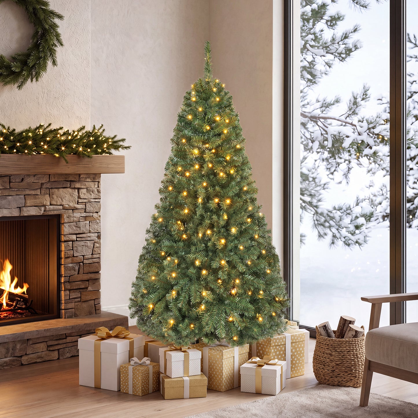 183/152/122 cm Artificial Christmas Tree with Branch Tips and LED Lights for Indoor-XS