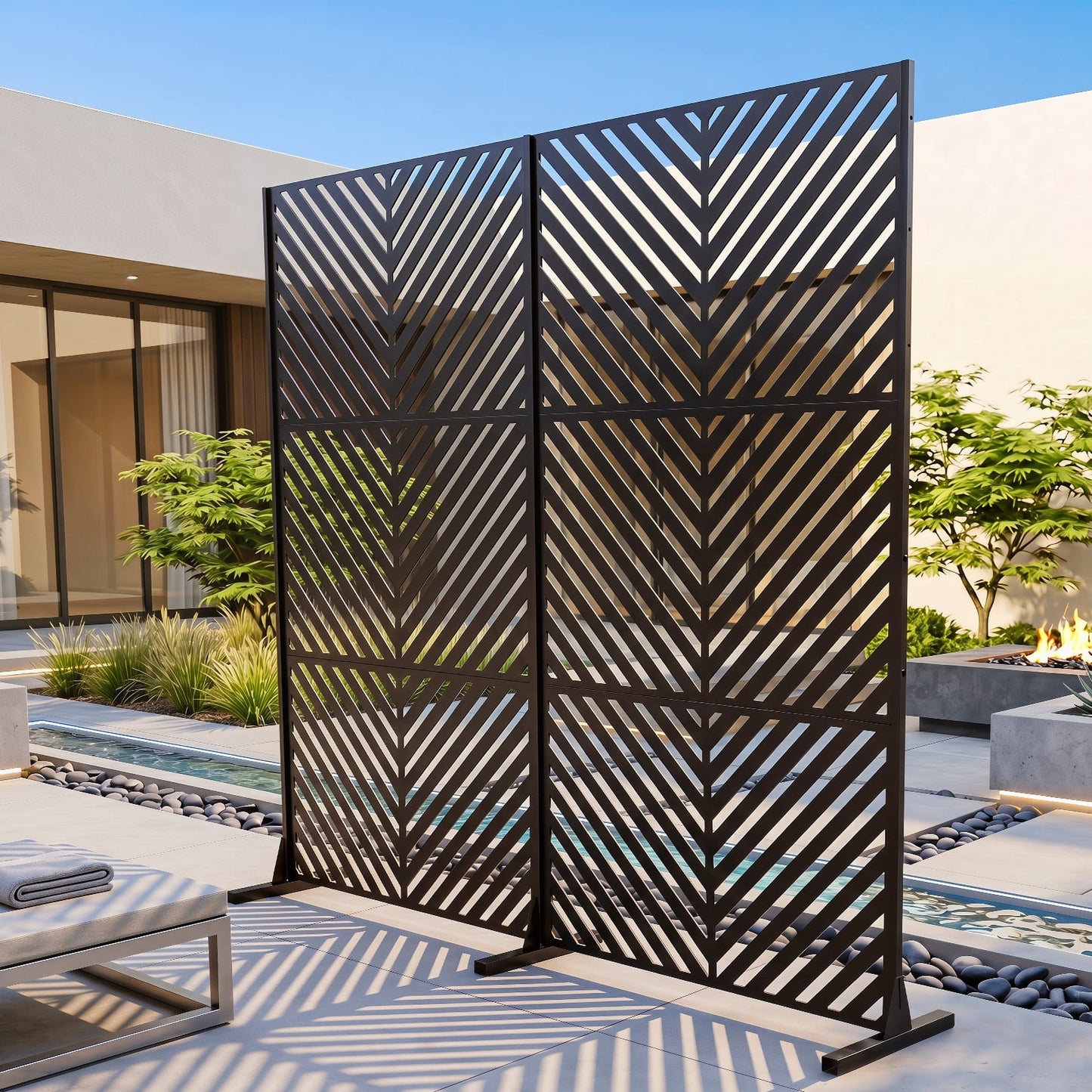 183 CM Freestanding Metal Outdoor Privacy Screen for Patio Garden-Black