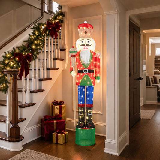 183 CM Lighted Nutcracker with Scepter and 100 Warm White LED Lights for Christmas Decoration