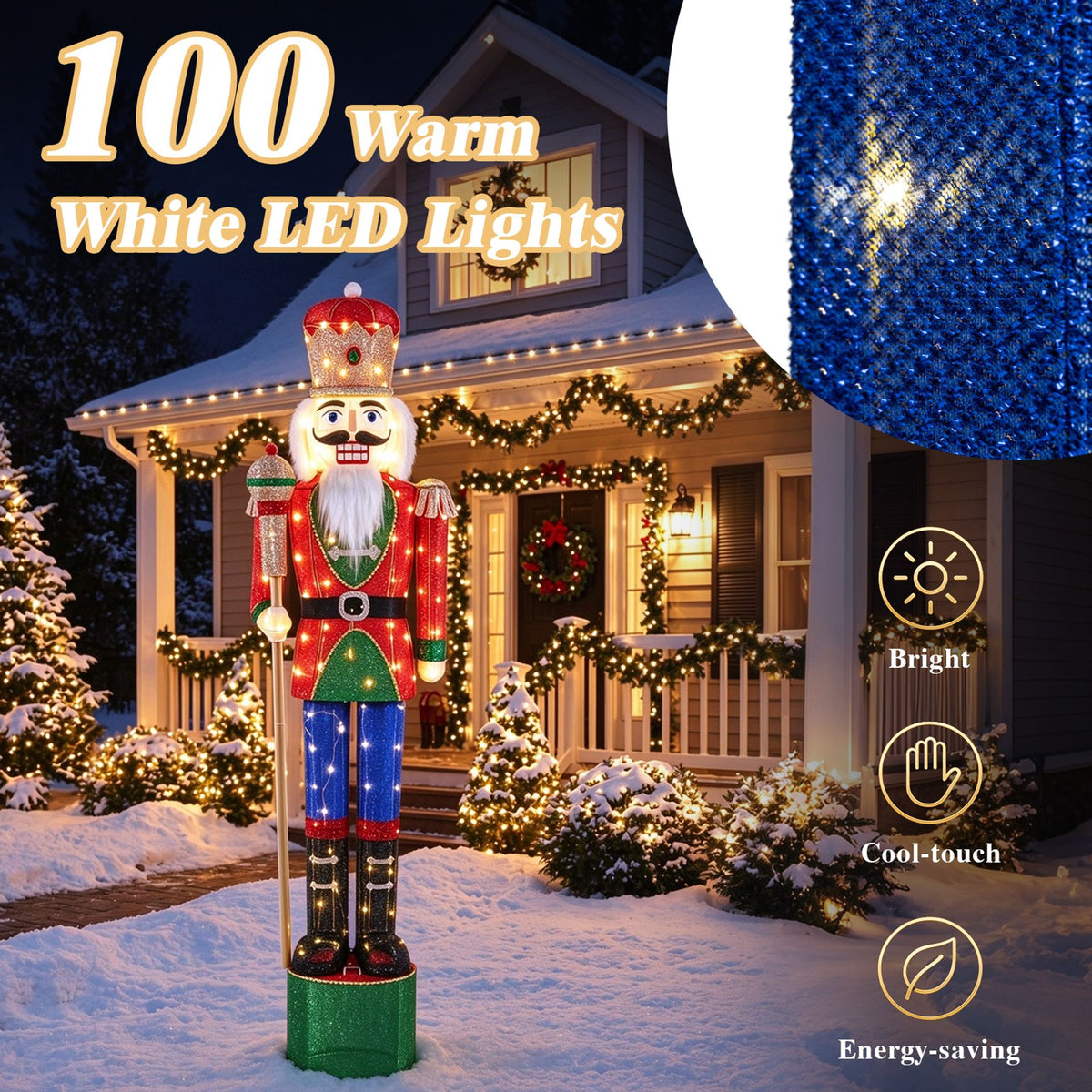 183 CM Lighted Nutcracker with Scepter and 100 Warm White LED Lights for Christmas Decoration