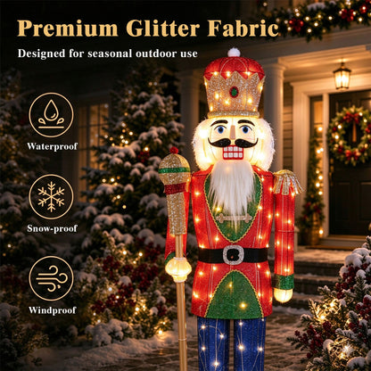 183 CM Lighted Nutcracker with Scepter and 100 Warm White LED Lights for Christmas Decoration