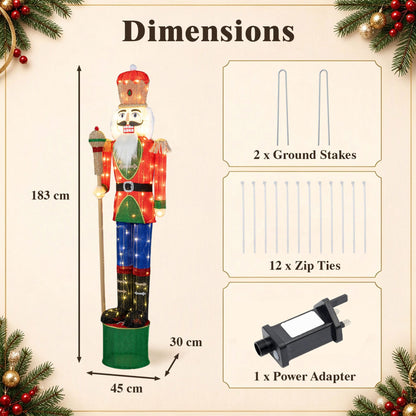 183 CM Lighted Nutcracker with Scepter and 100 Warm White LED Lights for Christmas Decoration